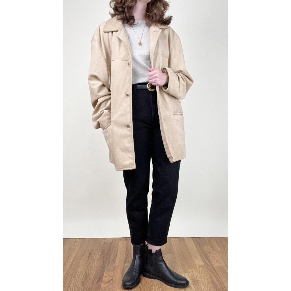 Vintage Emporio Armani Suede Faux Leather Oversized Jacket Coat Relaxed Fit Y2K